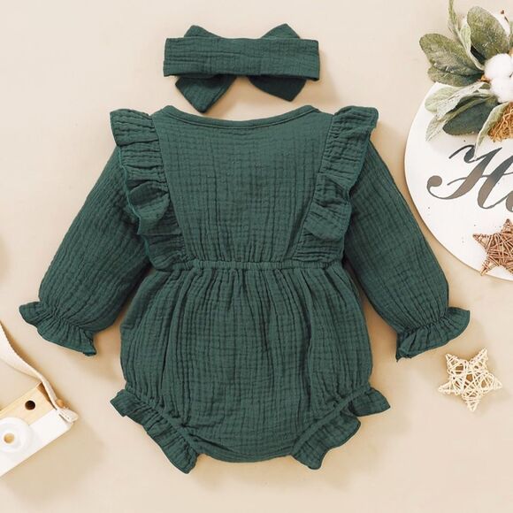 Baby girl green ruffle onesie w/ headpiece 6-9 mo. - Picture 2 of 15